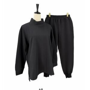 SSYS Black Oversized Casual Textured Loungewear Pullover Jogger Set Tracksuit